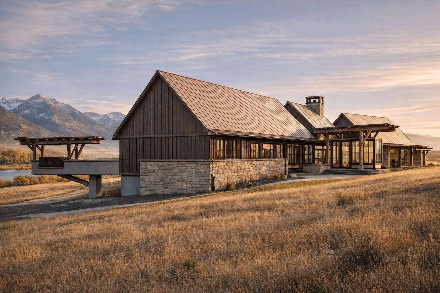 Big Sky Gable House in Montana by FIXd Architecture, a stone and timber gabled residence